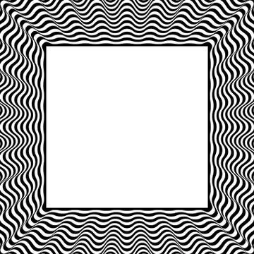 Frame with distorted radial (wavy, zigzag) lines. Monochrome geometric border 库存插图
