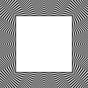 Frame with distorted radial (wavy, zigzag) lines. Monochrome geometric border 库存插图