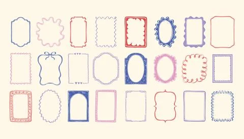 Frame doodles and line borders in a whimsical style, a set of oval Stock Illustration