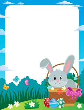 Frame with Easter bunny in basket Stock Illustration