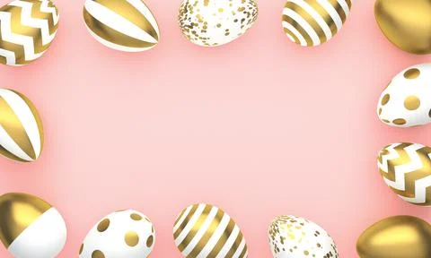 Frame of easter eggs on pink background with space for text. 3d rendering Stock Illustration