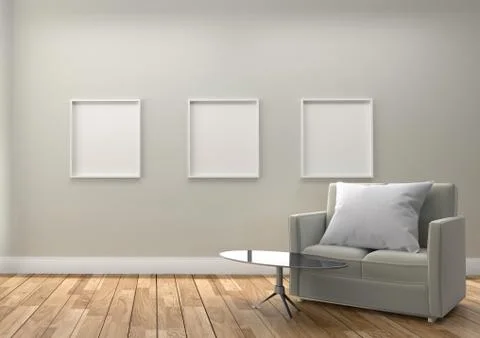 Frame on empty white wall background - Scandinavian style - White room with p Stock Illustration
