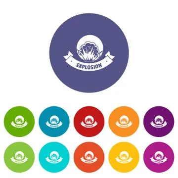 Frame explosion icons set vector color Stock Illustration