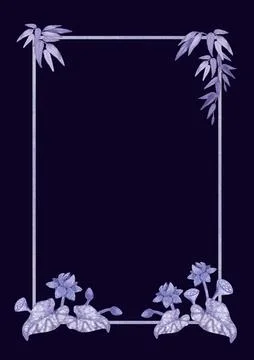 Frame with floral elements. Hand drawn watercolor illustration. Bamboo and .. Illustrazione stock