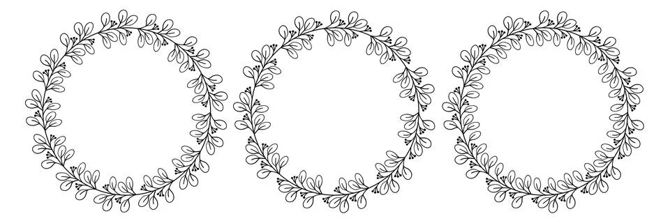 Frame from floral elements. Vector black and white round frame, border, div.. Stock Illustration
