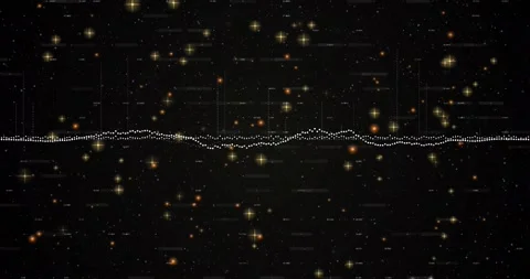 At frame four dotted waveform forming peaks as particles twinkling on grid Video stock 317265083