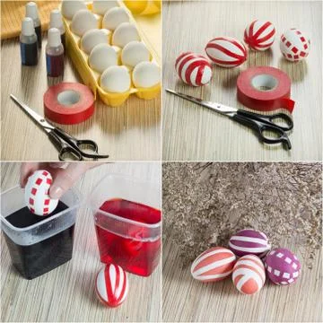 Frame-by-frame instructions on how to paint eggs beautifully with paint and d Stock Photos