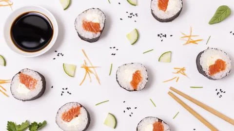 Frame fresh sushi Stock Photos