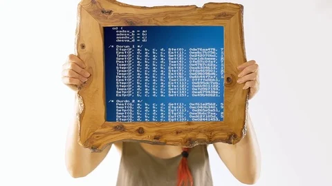 Frame girl Source code scrambled blue grad Video stock 80637574