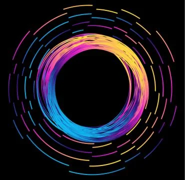 Frame of glowing circle with flying particles. Stock Illustration