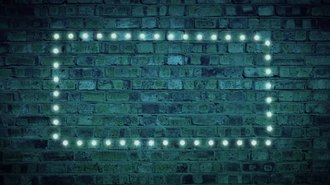 Frame of glowing neon dots on a brick wall, dark blue animated background Stock Footage 139874586