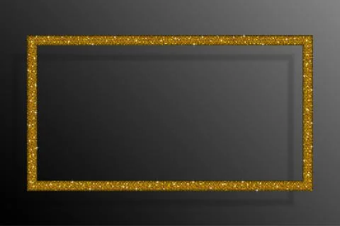 Frame Gold Sequins Rectangle. Glitter, Sparkle. Stock Illustration