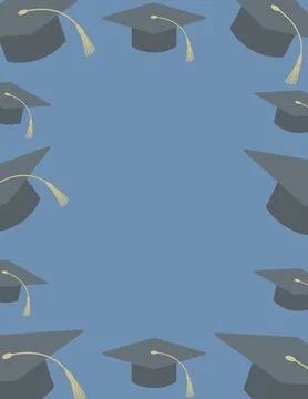 Frame of graduation caps, blank template for graduation banner design space.. Stock Illustration