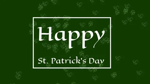 Frame greeting moving after shamrocks entering above Happy showing clovers Stock Footage 329455087