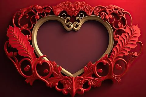 Frame of heart shape red background. Valentine wedding card , banner templa.. Stock Illustration