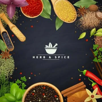 Frame With Herbs and Spices Illustrazione stock