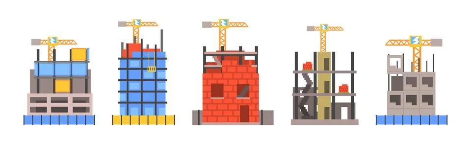 Frame of House as Construction Process of Building Vector Set Ilustración de archivo