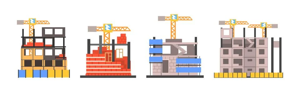 Frame of House as Construction Process of Building Vector Set Ilustración de archivo