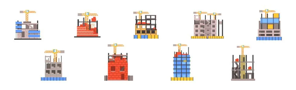 Frame of House as Construction Process of Building Vector Set Ilustración de archivo
