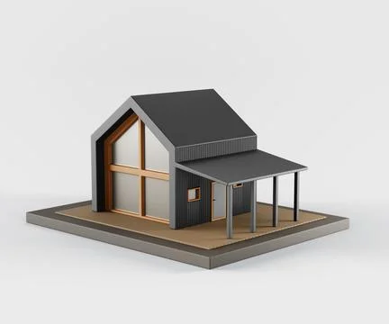 Frame house isometric 3d render icon. Building exterior with panoramic windows Stock Illustration