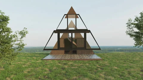 A-frame house, triangular house hut, exterior in nature, house for recreation Video stock 234860348