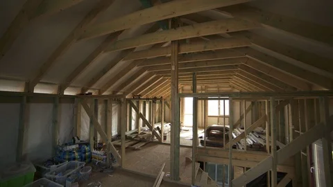 Frame house is under construction. Stock Footage 112220625