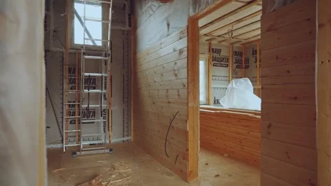 A frame house under construction Stock Footage 346990262