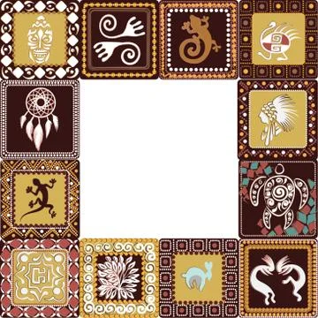 Frame with imitation of elements of rock art Stock Illustration