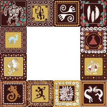 Frame with imitation of elements of rock art Stock Illustration