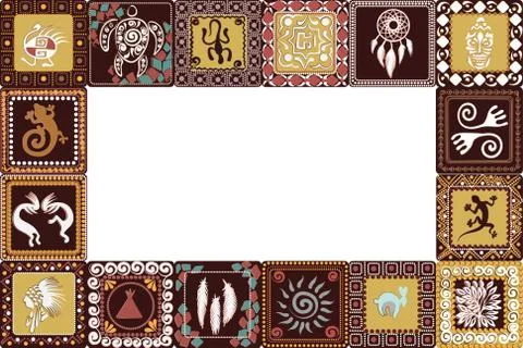 Frame with imitation of elements of rock art Stock Illustration