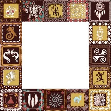 Frame with imitation of elements of rock art Stock Illustration