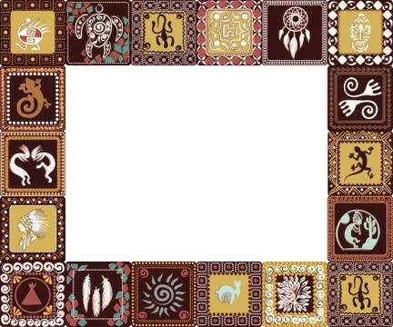 Frame with imitation of elements of rock art Stock Illustration