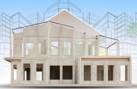 Frame of knock down house isolated white background use for construction indu Stock Illustration