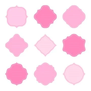 Frame label tag sticker shape cute pink flat set Stock Illustration