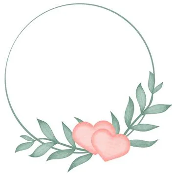 Frame with leafy sprigs of greenery and pink hearts イラスト素材