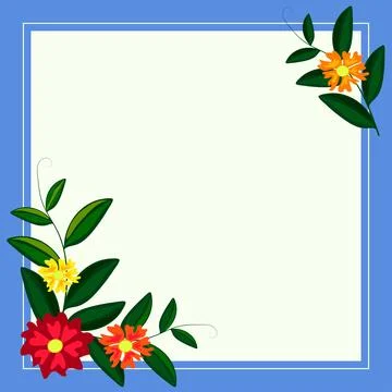 Frame With Leaves And Flowers Around And Important Announcements Inside Illustrazione stock
