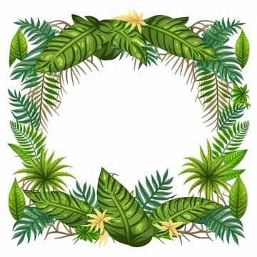 Frame of liana branches and tropical leaves Stock Illustration