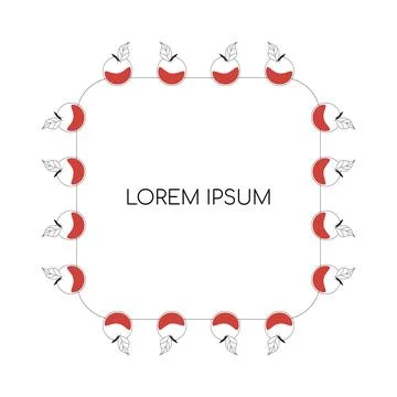 Frame of linear Apples with red spot. Template Border of Contour Fruits. Eating Stock Illustration