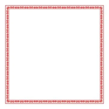 Frame, linear decor, vector graphics, simple linear corner ornament. Red square  Stock Illustration