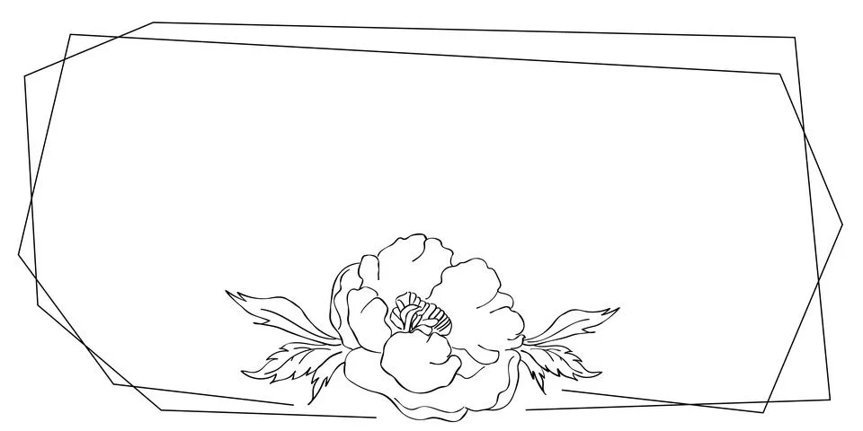 Frame with linear peony Vector isolated illustration on white background Doodle Stock Illustration