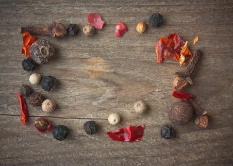 Frame lined with spices Stock Photos