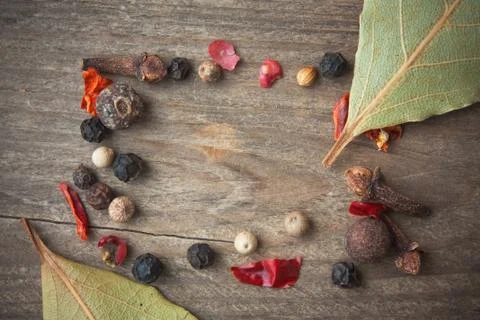 Frame lined with spices Stock Photos