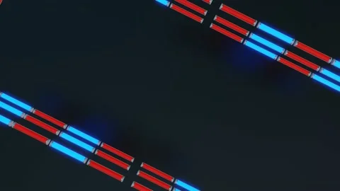 A frame of long blinking blue and red lamps on a black background. 3d render loo Stock-Footage 161185591
