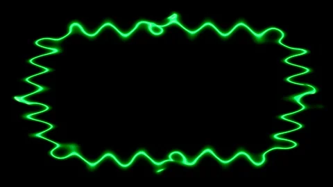 Frame, long rectangular wavy horizontal abstract green closed lines of neon.. Stock Footage 270316349