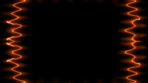 Frame, long rectangular wavy vertical, orange lines of neon light on black .. Stockbeeldmateriaal 270317915