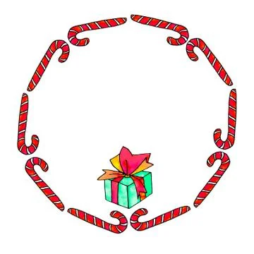 Frame is made of candy cane, gift boxes. New Year and Christmas backgrounds a Stock Illustration