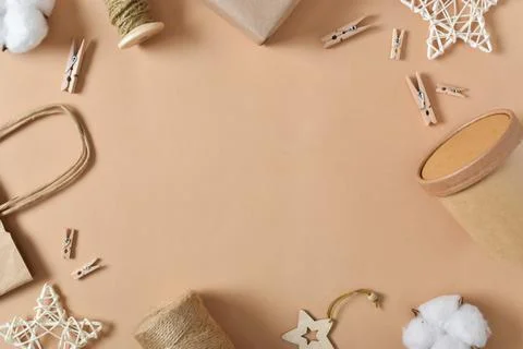 The frame is made of different items made of natural material. Zero waste. Foto stock