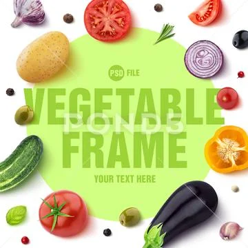 Frame made of different vegetables PSD Template