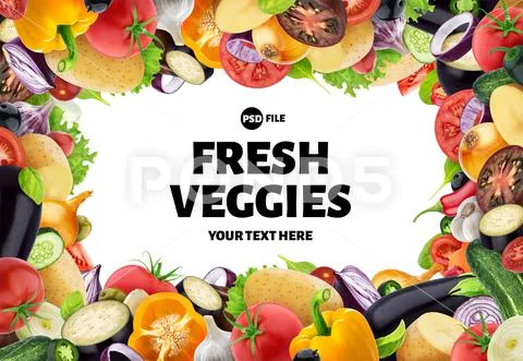 Frame made of different vegetables PSD Template