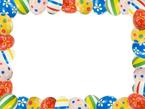 Frame made with hand painted Easter eggs Stock Photos
